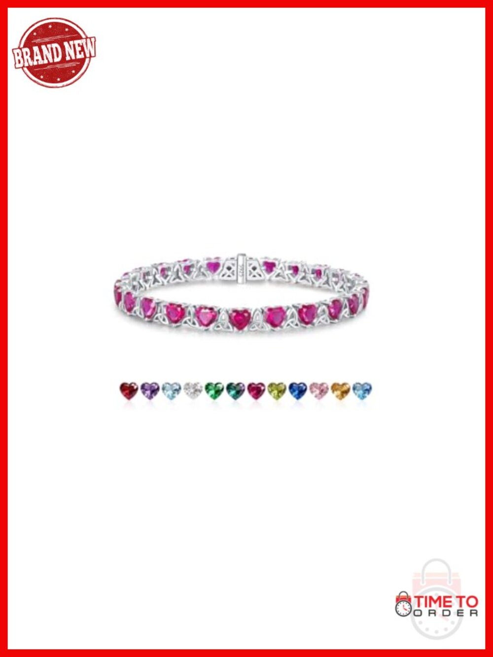 925 Sterling Silver Tennis Bracelet Heart Ruby 7 Inch Hypoallergenic